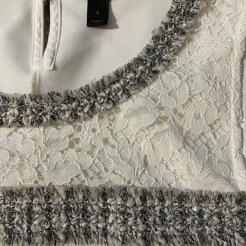 J. Crew Lace Fringe Tank White Silver S - Picture 3 of 5